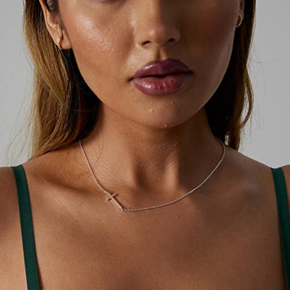 VIROMY Gold Cross Necklace for Women 14K Gold Plated Cute Sidways Cross Pendant Choker Necklaces Simple Trendy Everyday Jewelry for Women - style: Sideways Cross Bar -Silver