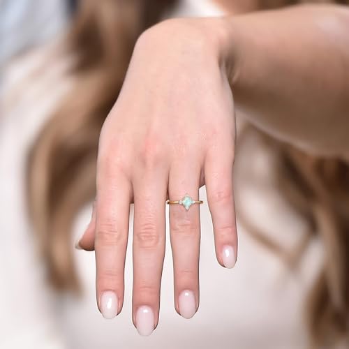SHINYSO 14K Gold Plated Wedding Band for Women Thin Stackable Rings Opal Dainty Cubic Zirconia CZ Promise Engagement Ring Size 4-10 - color: Green Opal