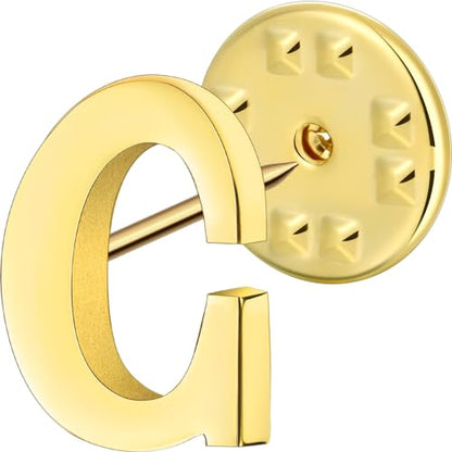 Initial Lapel Pin for Men Women, Brooch Pins for Men Suits, Metal Button Pins in 18K Gold and Silver Tone. - color: Gold-C
