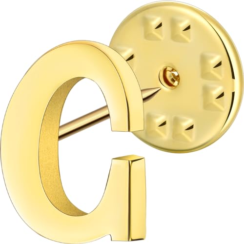 Initial Lapel Pin for Men Women, Brooch Pins for Men Suits, Metal Button Pins in 18K Gold and Silver Tone. - color: Gold-C