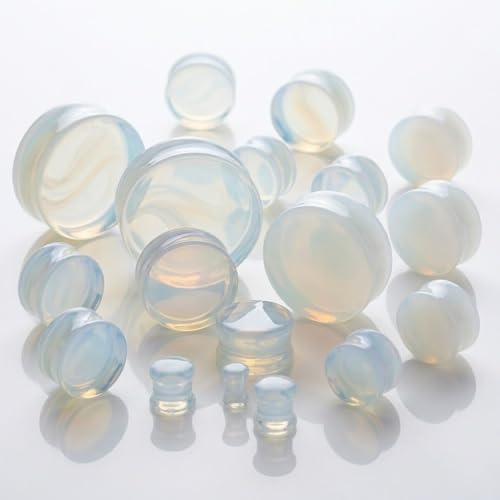Opalite Organic Stone Ear Plugs Gauges Sold in Pairs - style: 22mm-7/8 inch