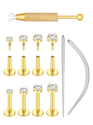 Oveta 16G 18G Flat Back Studs Earrings for Tragus Cartilage Piercing Jewelry, Surgical Steel Nose Rings Hoops 6/8/10mm, Silver/Gold - color: Gold, size: 16g*6/7/8mm bar