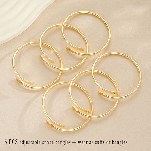 ÌF ME Gold Bangle Bracelets for Women, Indian Bangles Stackable Set, Multi Layer Textured 18K Gold Plated Chunky Bracelets Boho Jewelrys Set - style: E-6 PCS adjustable bangles