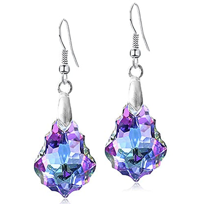 Unique Sparkly Multi-color Crystal Teardrop Dangle Drop Earrings Rainbow Crystal Geometry Earrings for Women Statement Chic Charm Jewelry Gifts - color: Purple