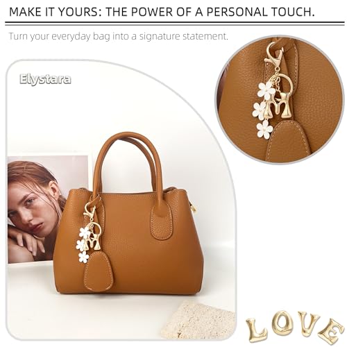 Floral Series Initial Bag Charm, Cute Flower & Bubble Letter Purse Charms, Keychain Accessories Gift for Women - color: White Flower, style: M