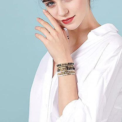 Summer Surfer Heishi Bracelet Set for Women Stackable Gold Plated Clay Ploymer Bead Stretch Pink Beach Layering Bracelets Jewelry - color: A-black&white 7pcs