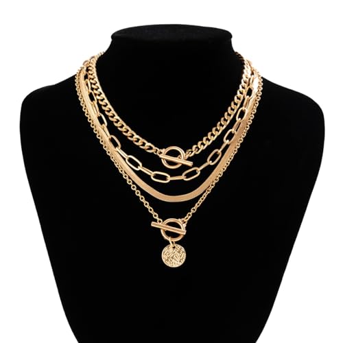 CSIYANJRY99 Layered Gold Necklaces for Women Chunky Gold Necklace Stack Layered Cuban Paperclip Snake Chain Necklace Retro Coin Dainty Pendant Toggle Clasp Necklace - style: Gold Disc