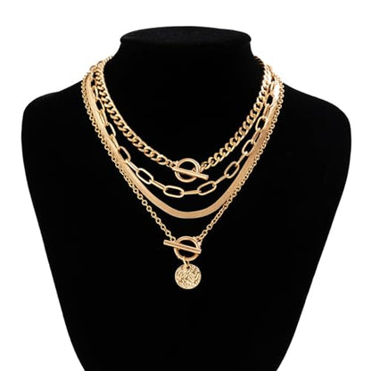 CSIYANJRY99 Layered Gold Necklaces for Women Chunky Gold Necklace Stack Layered Cuban Paperclip Snake Chain Necklace Retro Coin Dainty Pendant Toggle Clasp Necklace - style: Gold Disc