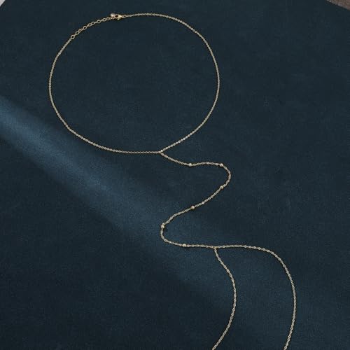 BERISO 14K Gold Plated Body Chain for Women - Sexy Waist Beads Chain, Adjustable Beach Body Jewelry, Elegant Bikini Belly Chain, Boho Festival Layered Body Jewelry (26.5-33 Inch) - style: Body Chain-E