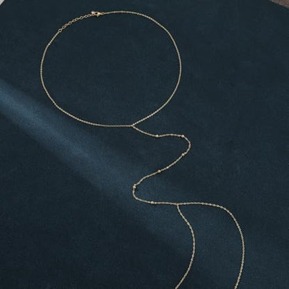 BERISO 14K Gold Plated Body Chain for Women - Sexy Waist Beads Chain, Adjustable Beach Body Jewelry, Elegant Bikini Belly Chain, Boho Festival Layered Body Jewelry (26.5-33 Inch) - style: Body Chain-E