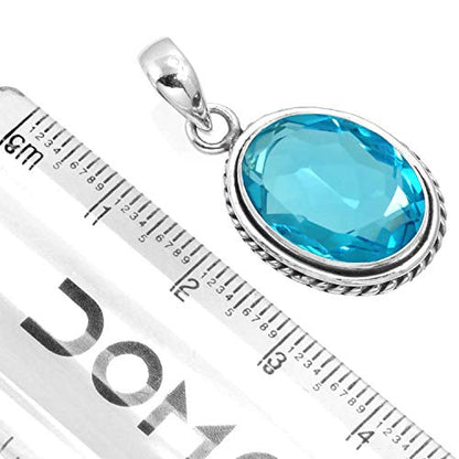 Chunky Natural Gemstone Pendant Necklace For Women Onyx, Turquoise, Amber, Garnet Oval Boho Genuine 925 Sterling Silver Handmade Jewelry - color: Blue Quartz