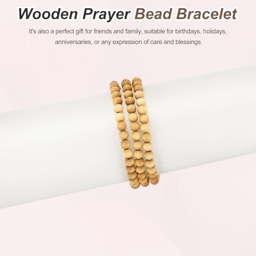MECCANIXITY Prayer Beads Bracelet, Natural Wooden Bead Mala Bracelets Link Wrist Men Women Beaded Stretch Crafts Bangle - color: Cliff Cypress Color