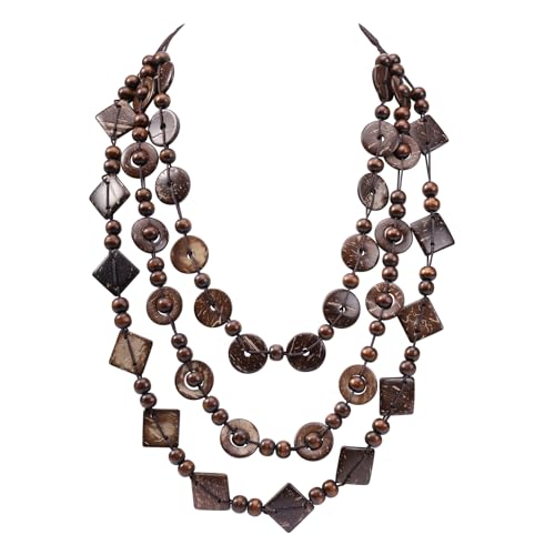 Wood Beads Necklace & Earrings for Women Chunky Multi-Layering Choker Necklace Ear Pendant - color: Multilayer
