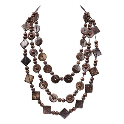 Wood Beads Necklace & Earrings for Women Chunky Multi-Layering Choker Necklace Ear Pendant - color: Multilayer