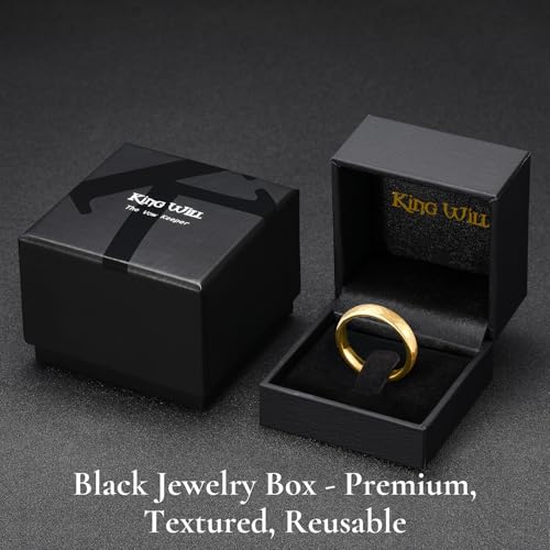 King Will Men's Tungsten Carbide Wedding Ring Hammered Groove Wedding Band Mens Two Tone Engagement Ring for Men and Women Matte Brushed Finish Comfort Fit - color: Gold 4mm