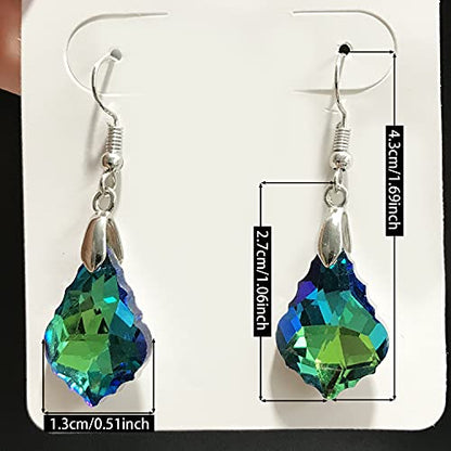Unique Sparkly Multi-color Crystal Teardrop Dangle Drop Earrings Rainbow Crystal Geometry Earrings for Women Statement Chic Charm Jewelry Gifts - color: Green