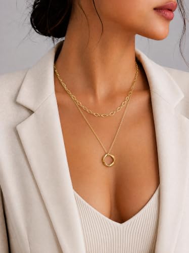 14K Gold Silver Plated Layered Necklaces for Women Trendy | Necklaces for Women Trendy, Stackable Dainty Chain Necklace, Beach Cute Fashion Pendant Choker Necklace, Jewelry Set Gifts - color: 3PCS / Twisted Circle & 2 Chains