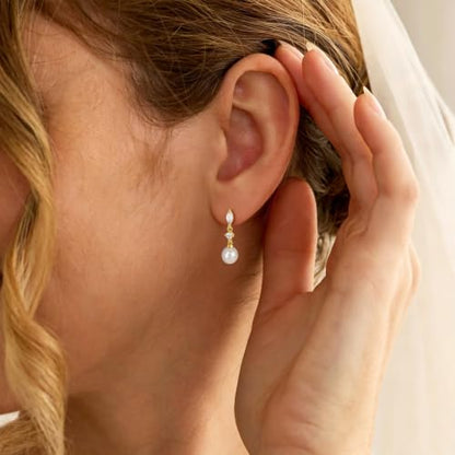 Pearl Earrings for Women:Gold Wedding Dangle Drop Earring Pearl Jewelry | 14K Gold Plated Pearl Drop Earrings for Women,Dainty Wedding Bride Earring Studs,Gold Dangle Drop Earring,Waterproof Jewelry - size: 1 pcs-17