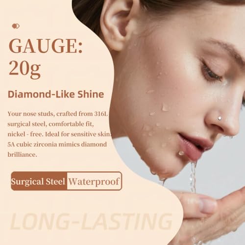 8Pcs 316L Surgical Stainless Steel 20G Nose Studs Set, High Polish Finish Corkscrew Nose Rings, Clear Cubic Zirconia, Size 1.5-3MM - size: For Men: 8Pcs/20g/1.5/2.0/2.5/3.0mm