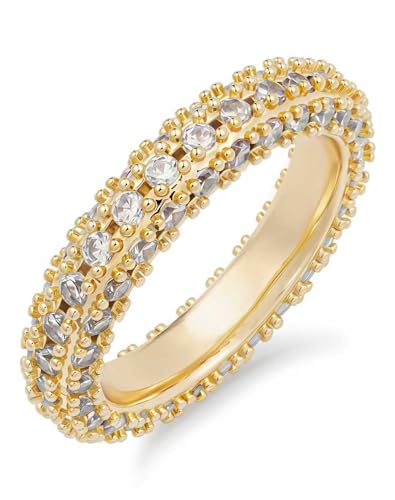 Bling Halo Stacking Ring for Men Women - 18k Gold Plated Stackable Cubic Zirconia Band - Created Diamond Iced Out Hip Hop Jewelry Gifts - color: Womens Style A-Gold Plated, size: 9