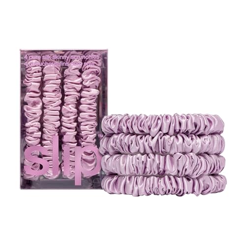 Slip Silk Hair Ties — Skinny Silk Wildflower Scrunchies, No Damage, No Crease, Anti-Breakage |100% Mulberry Silk | All Hair Types | Made with Proprietary Slipsilk™ | Set of 4 - color: Wildflower