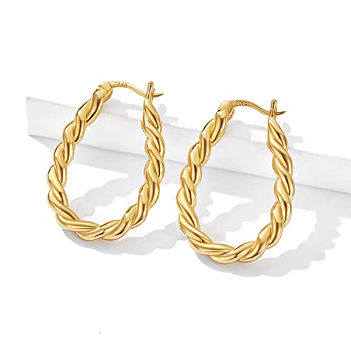 14K Gold Plated Hoop Earrings 925 Sterling Silver Post Earring for Women - color: Gold