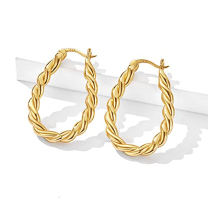 14K Gold Plated Hoop Earrings 925 Sterling Silver Post Earring for Women - color: Gold