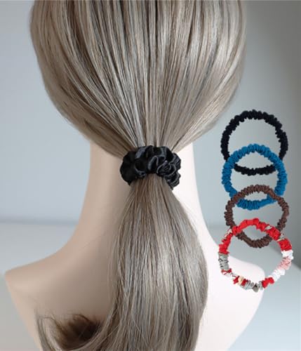 6 Pack 100% Muberry Silk Scrunchies for Women Luxury Hair Ties,No Damage Gentle Hair Bands,Ponytail Holders Silk Hair Ties for Thick and Thin or Curly Hair - color: Black