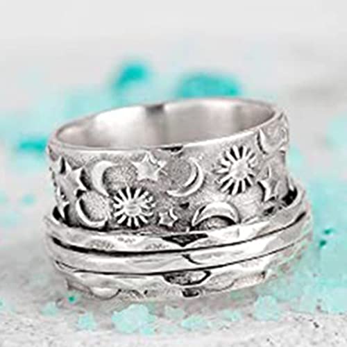 Jude Jewelers Stainless Steel Hammered Sun Moon Star Rotating Spinner Statement Band Ring