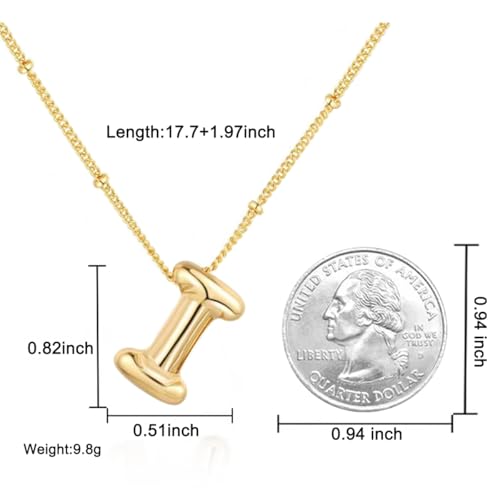 Bubble Letter Necklace for Women, 14k Gold Plated Initial Letter Pendant Necklace Personalized Jewelry A - Z 26 letters - style: Gold-I