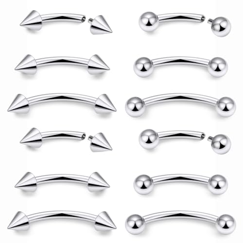 Eyebrow Piercing Jewelry Internally Threaded Surgical Steel Curved Barbell Tiny Eyebrow Ring Vertical Labret Lip Jewelry Ear Rook Navel Small Belly Button Ring for Women Men 18g 16g 14g - color: silvertone,18g