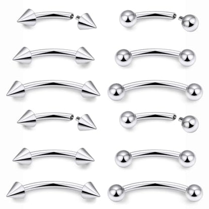 Eyebrow Piercing Jewelry Internally Threaded Surgical Steel Curved Barbell Tiny Eyebrow Ring Vertical Labret Lip Jewelry Ear Rook Navel Small Belly Button Ring for Women Men 18g 16g 14g - color: silvertone,14g