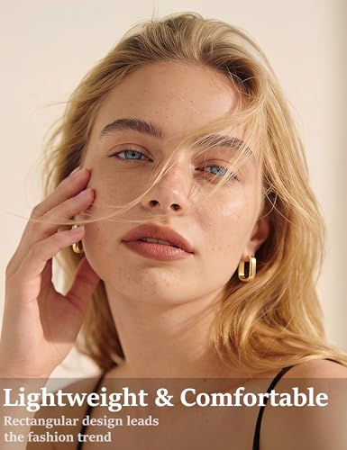 6 Pairs Gold Hoop Earrings Set for Women, 14K Gold Plated Lightweight Chunky Twisted Huggie Hoops, Hypoallergenic Small Thick Hoop Multipack Jewelry Gift - color: Hammered Gold