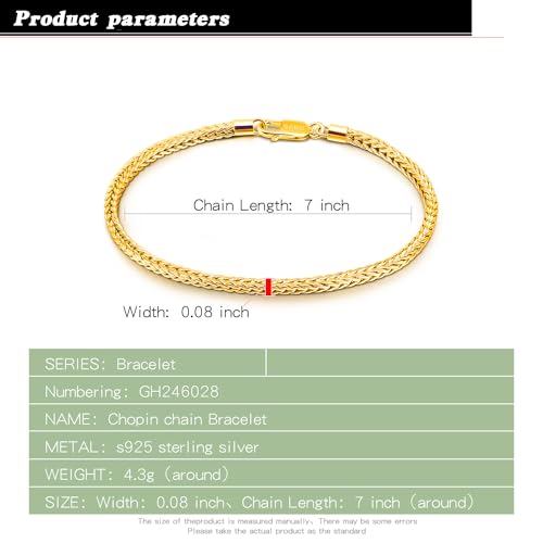 Dainty 925 Sterling Silver Chopin Chain Bracelet Women Bohemian Stackable Figaro/Box/Snake Bracelet 2MM 5 "5.9" 6.3 "6.7" 7 "7.5" 8" Jewelry Gift - color: Gold, size: 5 inches