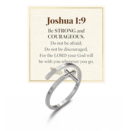 Cross Rings For Women, Faith Christian Blessed Hope Love Encouragement Pray Ring Adjustable Open Wrap Thumb Cross Inspirational Ring Dainty 14k gold Jewelry Easter Gift Non Tarnish - color: Silver 1