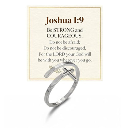 Cross Rings For Women, Faith Christian Blessed Hope Love Encouragement Pray Ring Adjustable Open Wrap Thumb Cross Inspirational Ring Dainty 14k gold Jewelry Easter Gift Non Tarnish - color: Silver 1