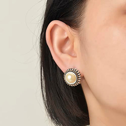 UNY JEWEL Jewelry Make a Statement Two Tone 11mm Imitation Pearl Multi Gold Dots Women French Clip Earring Christmas Gifts - color: Clear