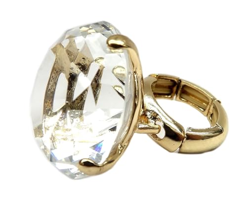 NYFASHION101 Women's Extra Big Rhinestone Fashion Stretch Ring - color: Gold-Tone