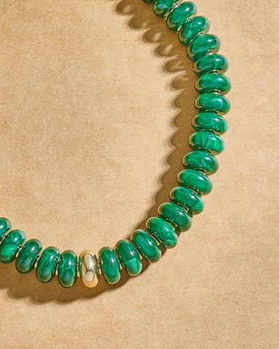 Chunky Beaded Necklace for Women Boho Statement Bead Necklace Adjustable Choker with Polished Disc/Square Beads Trendy Summer Beach Jewelry Gifts - color: Dark Green