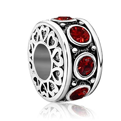 Birthstone Birthday Compatible With Pandora Charms Bracelet | Heart, Birthstone, Birthday Cake, Womens Bead Charms for Bracelets, Christmas Jewelry - style: January Red Birthstone
