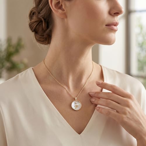 Initial Necklaces for Women Mother of Pearl Gold Letter Necklace Pendant - color: Letter F
