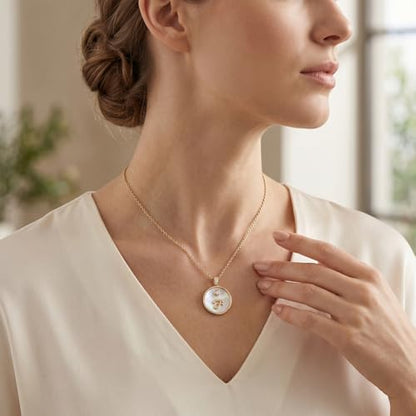 Initial Necklaces for Women Mother of Pearl Gold Letter Necklace Pendant - color: Letter F
