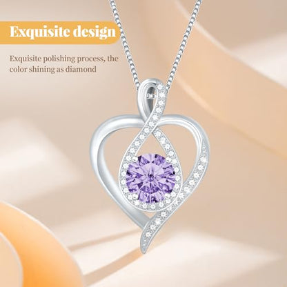 925 Sterling Silver Infinity Heart Necklace for Women, Rhodium Plated Cubic Zirconia Pendant Gift for Girlfriend Wife Mom - Anniversary Valentine's Day Birthday Present with Elegant Gift Box - color: Silver-06-Jun