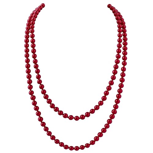 BABEYOND Long Pearl Necklace Faux Pearls Necklace Set Beaded Long Pearls Necklace 1920s Gatsby Costume Jewelry - color: Red