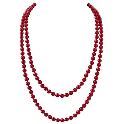 BABEYOND Long Pearl Necklace Faux Pearls Necklace Set Beaded Long Pearls Necklace 1920s Gatsby Costume Jewelry - color: Red