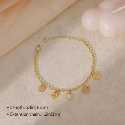 Gold Bracelets for Women, Dainty Friendship Charm Bracelet 14K Gold Plated Summer Shell Starfish Pearl Bracelet Cute Heart Charm Bracelets for Women Trendy Non Tarnish Beach Jewelry Gifts - color: Gold-Heart
