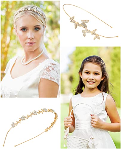 Wecoe 4 Pack Rhinestone Headbands Women Gold Metal Headbands Flower Girl Bridal Wedding Crystal Headpieces Flower Leaf Butterfly Headband Tiara Formal Hair Accessories For Women Girls Halloween Gifts - color: Gold band & silver rhinestones