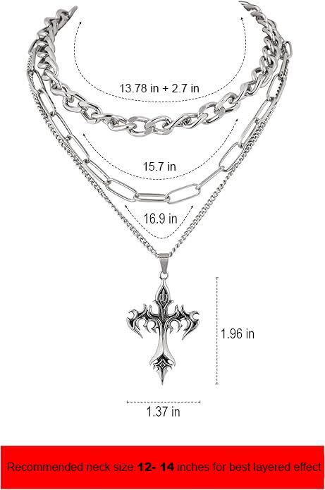 Sacina Gothic Layered Cross Choker Necklace, Goth Emo Grunge Necklace, Goth Jewelry, Halloween Christmas Jewelry Gift - color: Silver