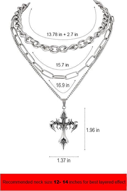 Sacina Gothic Layered Cross Choker Necklace, Goth Emo Grunge Necklace, Goth Jewelry, Halloween Christmas Jewelry Gift - color: Silver