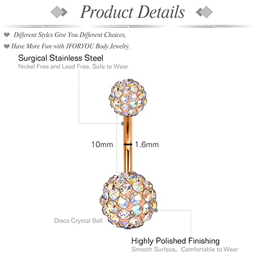 Belly Button Rings Stainless Steel 14G CZ Opal Navel Rings Barbells Women Girls Belly Piercing Jewelry - color: Rose Gold Color-Clicker-StyleC: 5PCS